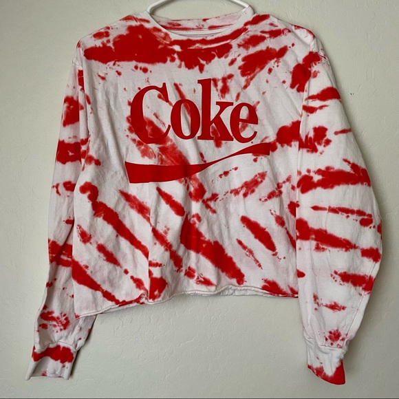 ✨SOLD✨Coke Long Sleeve Cropped Tie-Dye T-Shirt Size Large - Picture 1 of 6